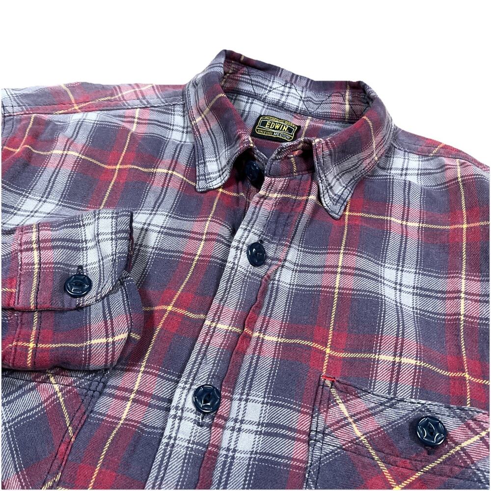 Edwin Japan Brand Workwear Plaid Button Up Arrowhead Placket Heritage Americana